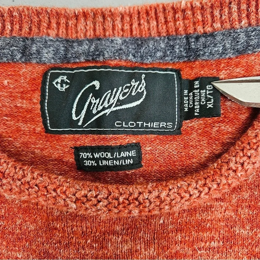 Grayers Mens Orange Wool Linen Crewneck Sweater‎ XL Pullover Long Sleeve Ribbed